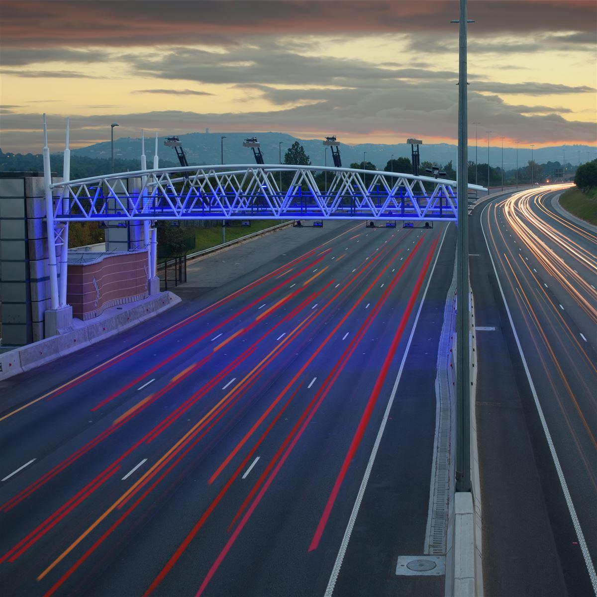 Toll booth at night