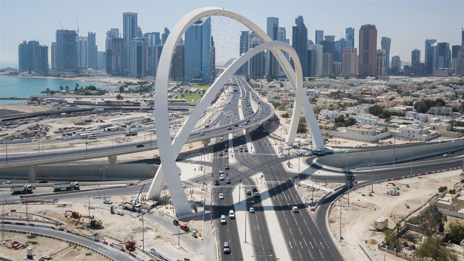 aerial of highway and arches