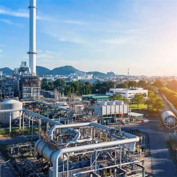 Aerial view of smart chemical oil refinery plant