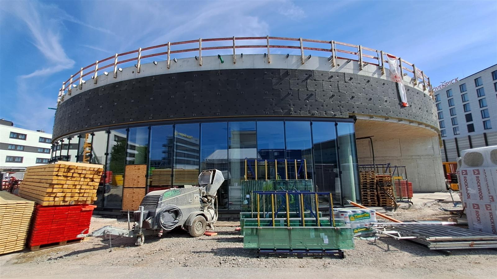 Station building with glazed area