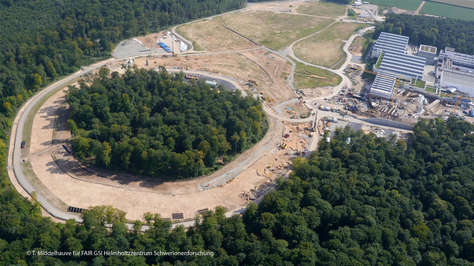 Drohnenaufnahme der FAIR Baustelle in Darmstadt
