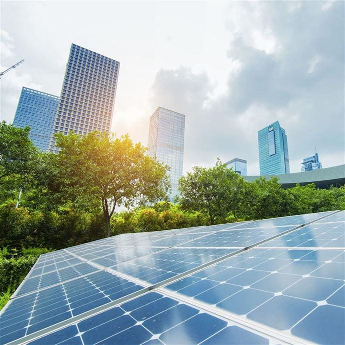 Solar Panels In The Park Of Modern City
