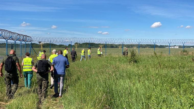 group of people walking through gras field