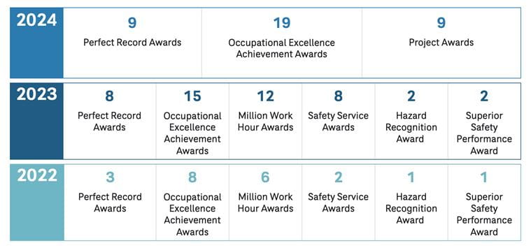 Health and Safety Awards Chart 2025