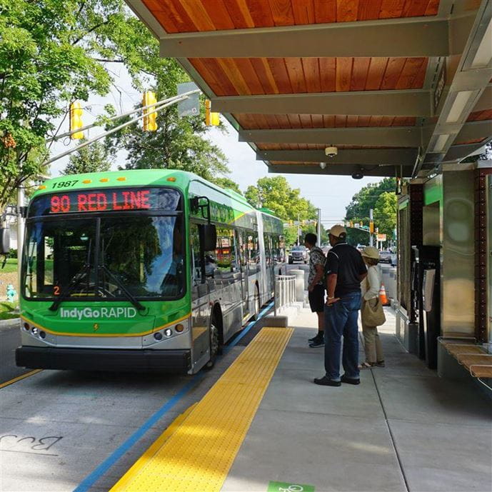 IndyGo Red Line station and bus