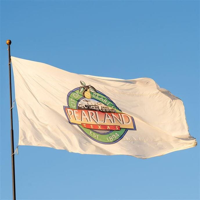 Pearland flag blowing in the wind
