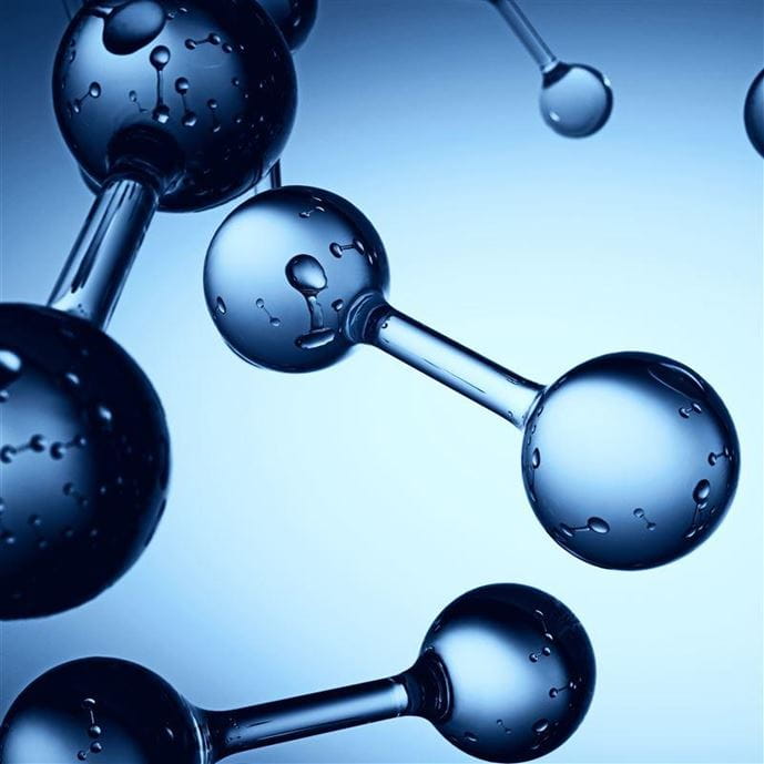 Transparent Molecule with bubbles on blue background