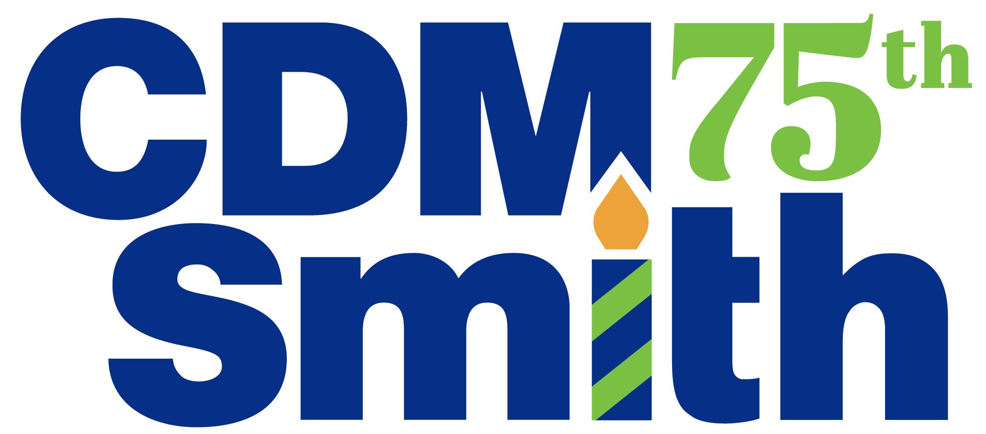 CDM Smith logo with 75th and candle